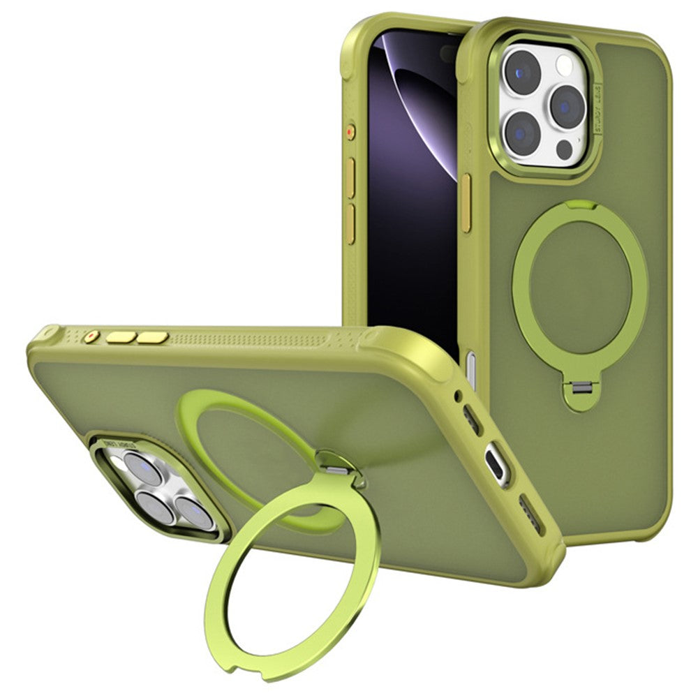 For iPhone 16 Pro Max Semi-transparent Frosted Back Cover Skin-friendly TPU PC Case with 360° Magnetic Rotating Kickstand