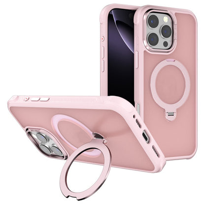 For iPhone 16 Pro Max Semi-transparent Frosted Back Cover Skin-friendly TPU PC Case with 360° Magnetic Rotating Kickstand