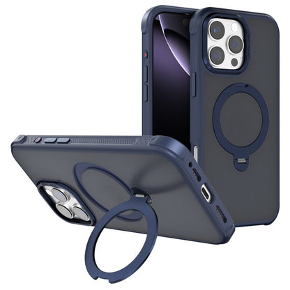 For iPhone 16 Pro Max Semi-transparent Frosted Back Cover Skin-friendly TPU PC Case with 360° Magnetic Rotating Kickstand
