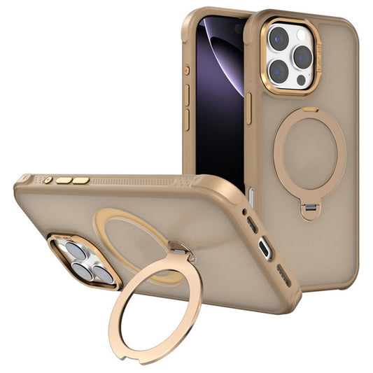For iPhone 16 Pro Max Semi-transparent Frosted Back Cover Skin-friendly TPU PC Case with 360° Magnetic Rotating Kickstand