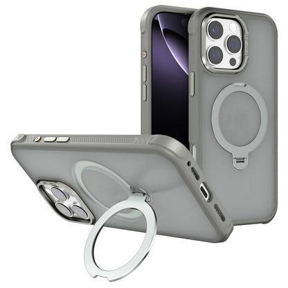 For iPhone 16 Pro Max Semi-transparent Frosted Back Cover Skin-friendly TPU PC Case with 360° Magnetic Rotating Kickstand