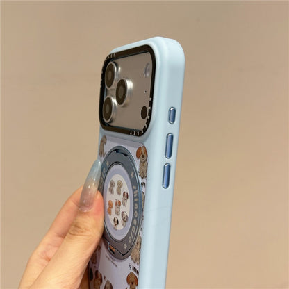 For iPhone 17 Pro Mobile Phone Case Cartoon Dog Pattern PC Protective Cover with 360° Rotating Kickstand