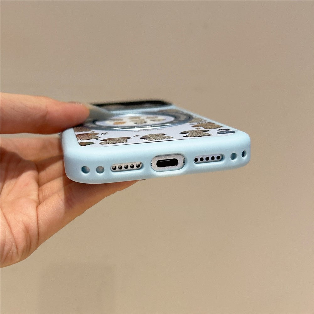 For iPhone 17 Pro Mobile Phone Case Cartoon Dog Pattern PC Protective Cover with 360° Rotating Kickstand