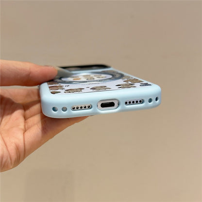 For iPhone 17 Pro Mobile Phone Case Cartoon Dog Pattern PC Protective Cover with 360° Rotating Kickstand