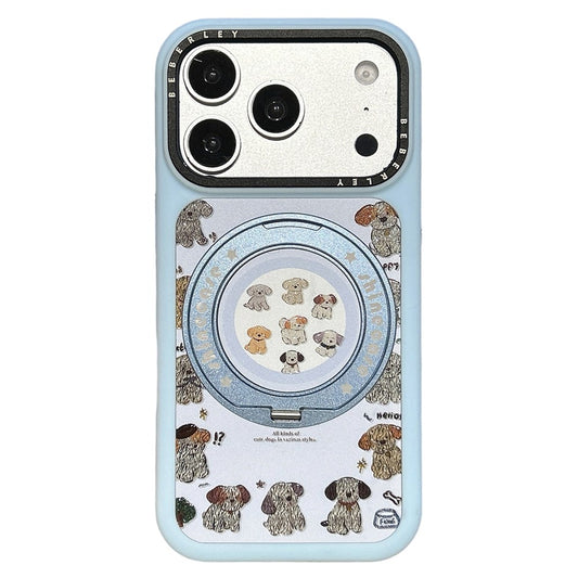 For iPhone 17 Pro Max Mobile Phone Case Cartoon Dog Pattern PC Protective Cover with 360° Rotating Kickstand