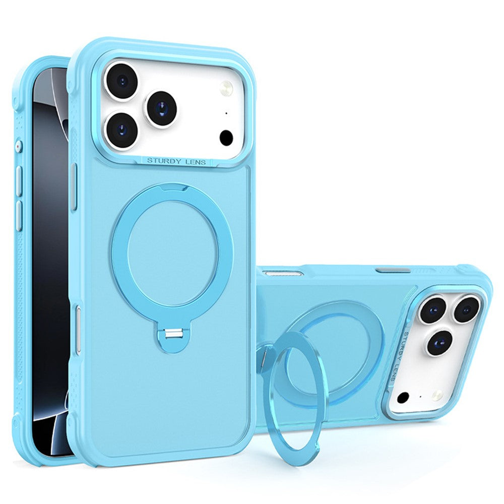 For iPhone 17 Pro Max Semi-transparent Frosted Back Cover Skin-friendly TPU PC Case with 360° Magnetic Rotating Kickstand