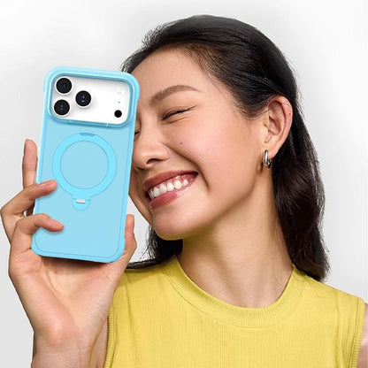 For iPhone 17 Pro Max Semi-transparent Frosted Back Cover Skin-friendly TPU PC Case with 360° Magnetic Rotating Kickstand