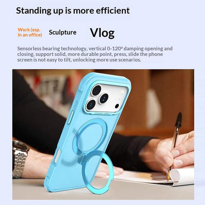 For iPhone 17 Pro Max Semi-transparent Frosted Back Cover Skin-friendly TPU PC Case with 360° Magnetic Rotating Kickstand