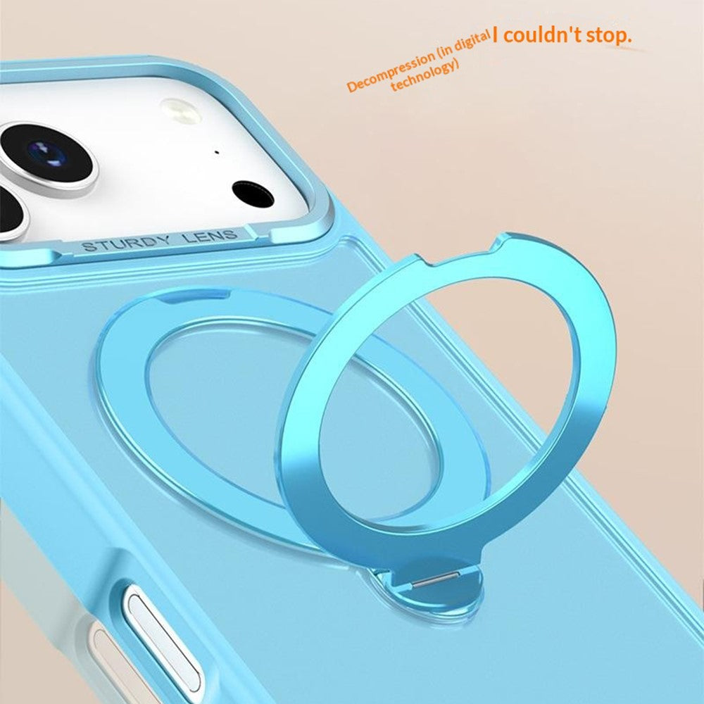 For iPhone 17 Pro Max Semi-transparent Frosted Back Cover Skin-friendly TPU PC Case with 360° Magnetic Rotating Kickstand