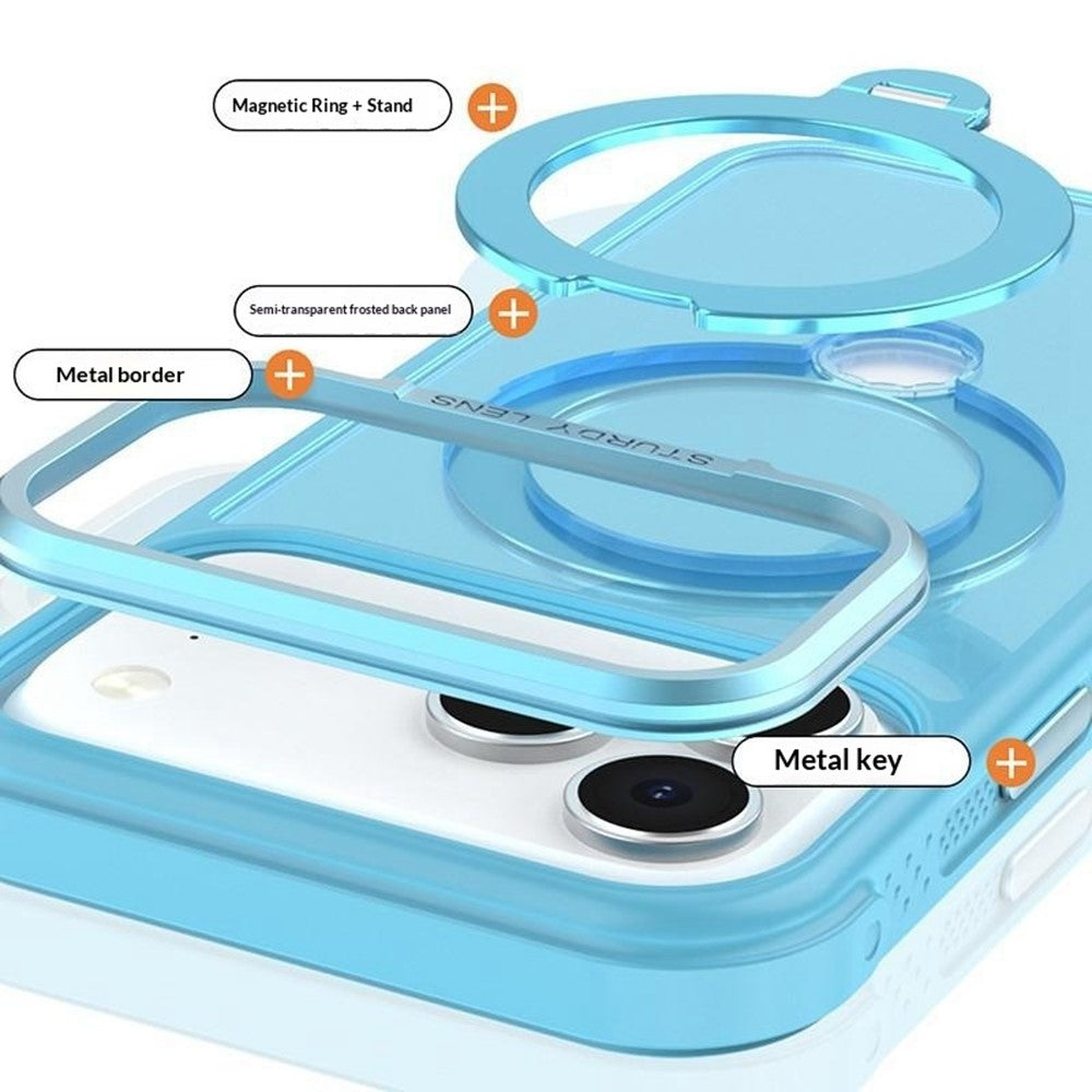 For iPhone 17 Pro Max Semi-transparent Frosted Back Cover Skin-friendly TPU PC Case with 360° Magnetic Rotating Kickstand
