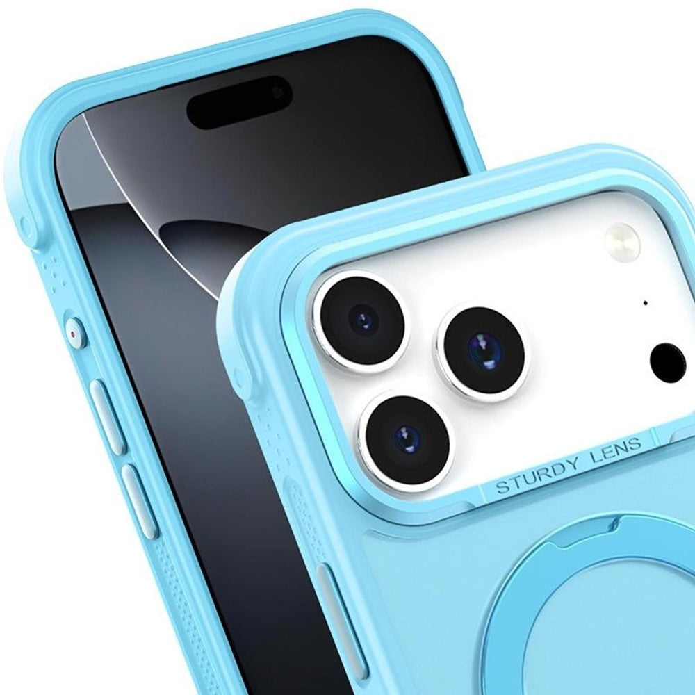 For iPhone 17 Pro Max Semi-transparent Frosted Back Cover Skin-friendly TPU PC Case with 360° Magnetic Rotating Kickstand