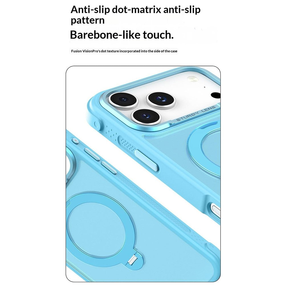 For iPhone 17 Pro Max Semi-transparent Frosted Back Cover Skin-friendly TPU PC Case with 360° Magnetic Rotating Kickstand