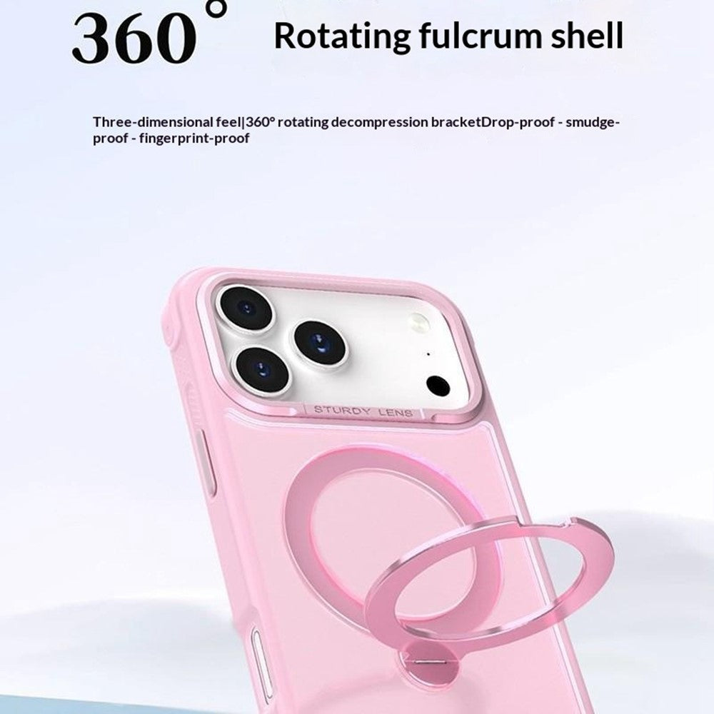For iPhone 17 Pro Max Semi-transparent Frosted Back Cover Skin-friendly TPU PC Case with 360° Magnetic Rotating Kickstand