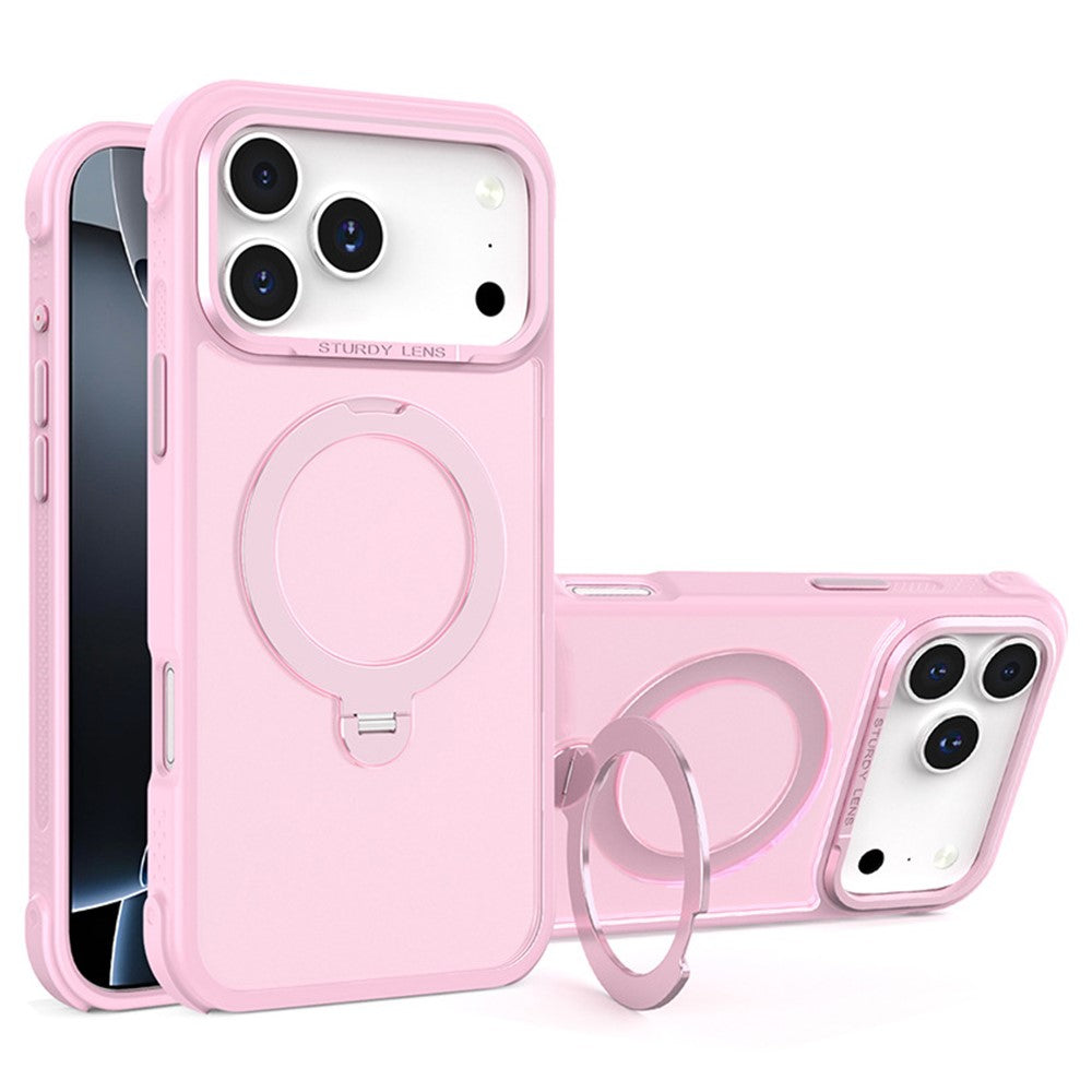 For iPhone 17 Pro Max Semi-transparent Frosted Back Cover Skin-friendly TPU PC Case with 360° Magnetic Rotating Kickstand