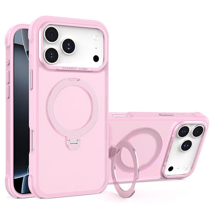 For iPhone 17 Pro Max Semi-transparent Frosted Back Cover Skin-friendly TPU PC Case with 360° Magnetic Rotating Kickstand