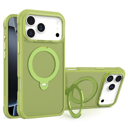 For iPhone 17 Pro Max Semi-transparent Frosted Back Cover Skin-friendly TPU PC Case with 360° Magnetic Rotating Kickstand