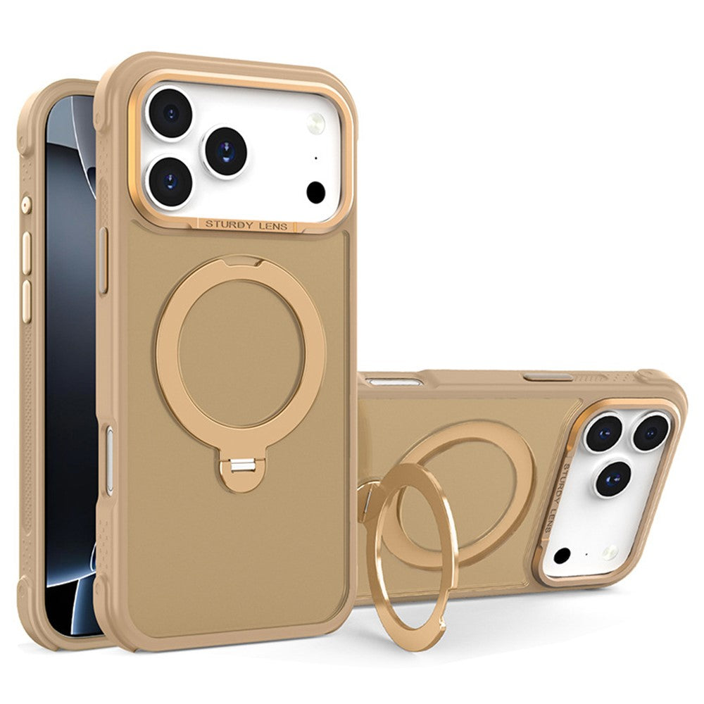 For iPhone 17 Pro Max Semi-transparent Frosted Back Cover Skin-friendly TPU PC Case with 360° Magnetic Rotating Kickstand