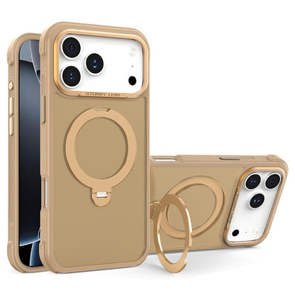 For iPhone 17 Pro Max Semi-transparent Frosted Back Cover Skin-friendly TPU PC Case with 360° Magnetic Rotating Kickstand