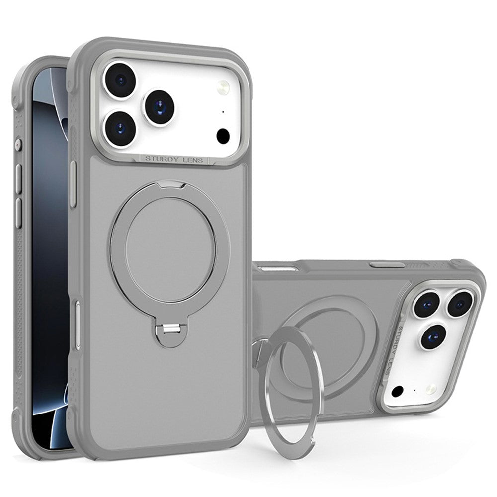 For iPhone 17 Pro Max Semi-transparent Frosted Back Cover Skin-friendly TPU PC Case with 360° Magnetic Rotating Kickstand