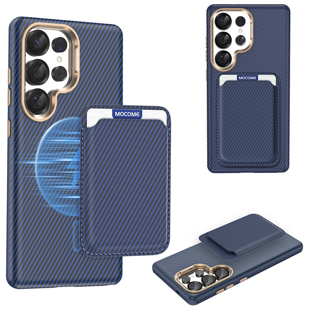 For Samsung Galaxy S25 Ultra Magnetic Case Carbon Fiber Texture Leather Back Phone Cover with Detachable Card Holder