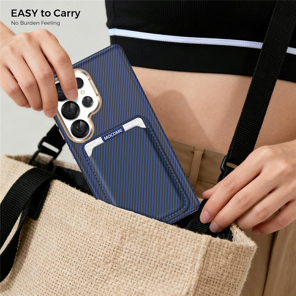 For Samsung Galaxy S25 Ultra Magnetic Case Carbon Fiber Texture Leather Back Phone Cover with Detachable Card Holder