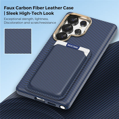 For Samsung Galaxy S25 Ultra Magnetic Case Carbon Fiber Texture Leather Back Phone Cover with Detachable Card Holder