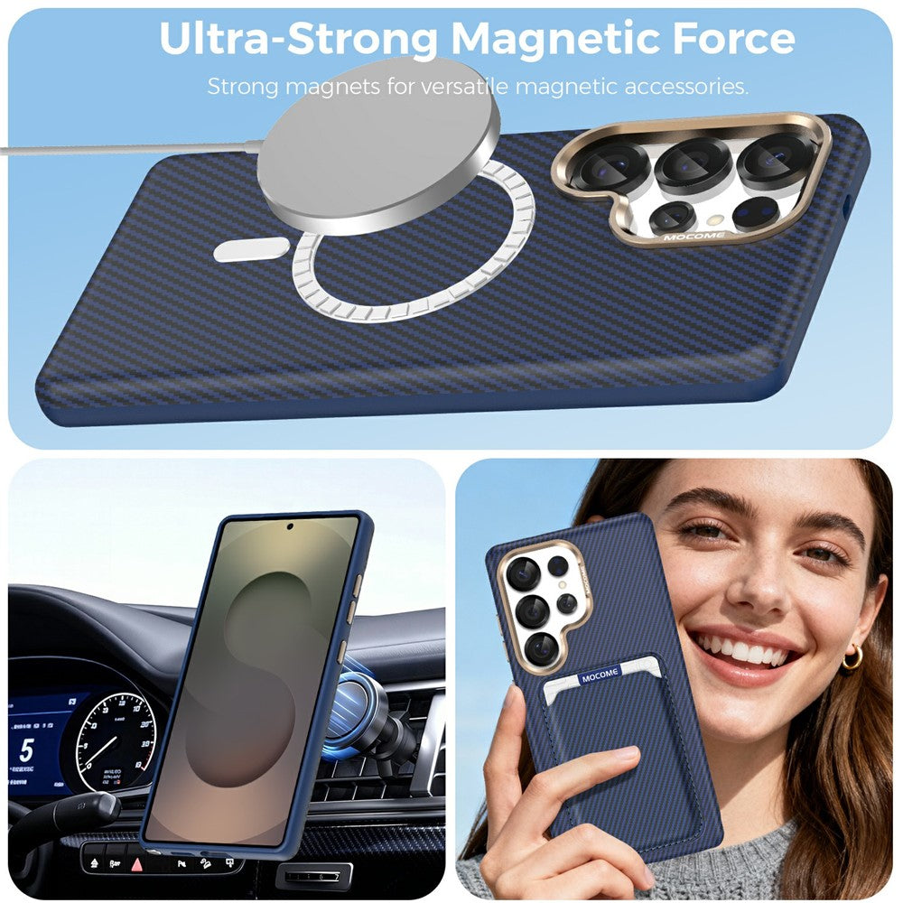 For Samsung Galaxy S25 Ultra Magnetic Case Carbon Fiber Texture Leather Back Phone Cover with Detachable Card Holder