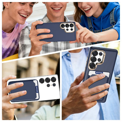For Samsung Galaxy S25 Ultra Magnetic Case Carbon Fiber Texture Leather Back Phone Cover with Detachable Card Holder