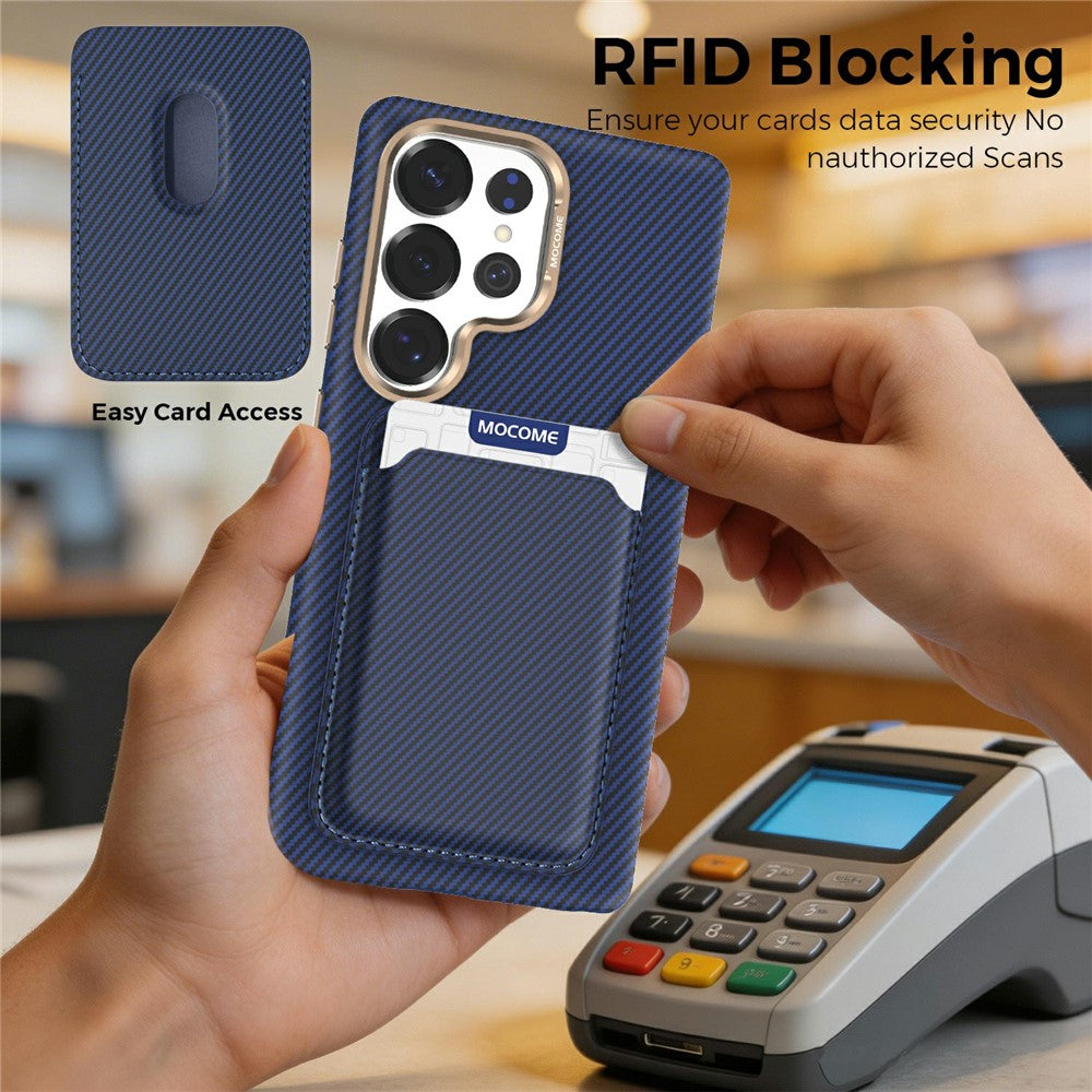 For Samsung Galaxy S25 Ultra Magnetic Case Carbon Fiber Texture Leather Back Phone Cover with Detachable Card Holder