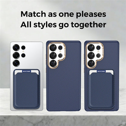 For Samsung Galaxy S25 Ultra Magnetic Case Carbon Fiber Texture Leather Back Phone Cover with Detachable Card Holder