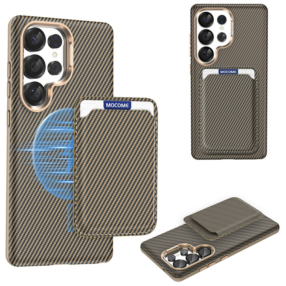 For Samsung Galaxy S25 Ultra Magnetic Case Carbon Fiber Texture Leather Back Phone Cover with Detachable Card Holder