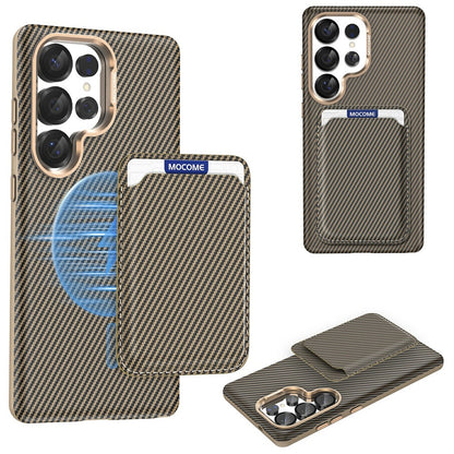 For Samsung Galaxy S25 Ultra Magnetic Case Carbon Fiber Texture Leather Back Phone Cover with Detachable Card Holder