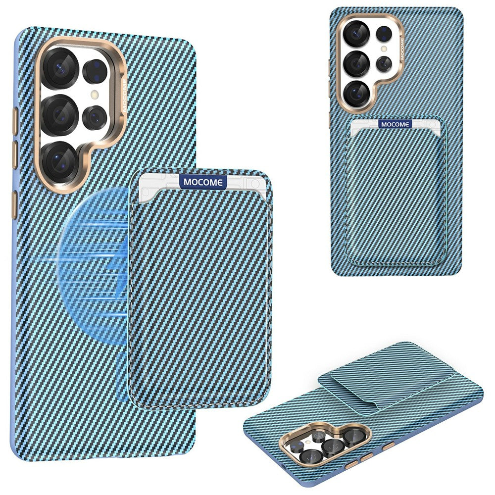 For Samsung Galaxy S25 Ultra Magnetic Case Carbon Fiber Texture Leather Back Phone Cover with Detachable Card Holder