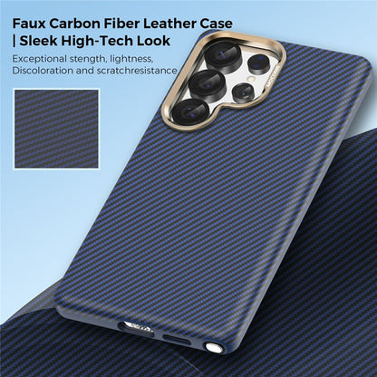For Samsung Galaxy S25 Ultra Magnetic Case Carbon Fiber Texture Shockproof Leather TPU PC Protective Cover