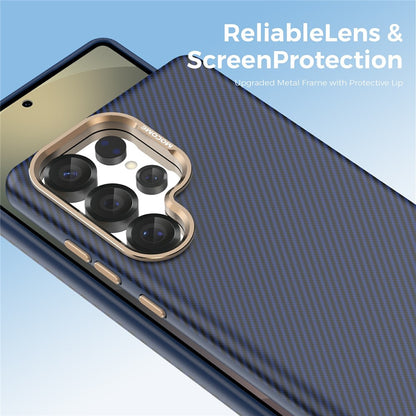 For Samsung Galaxy S25 Ultra Magnetic Case Carbon Fiber Texture Shockproof Leather TPU PC Protective Cover