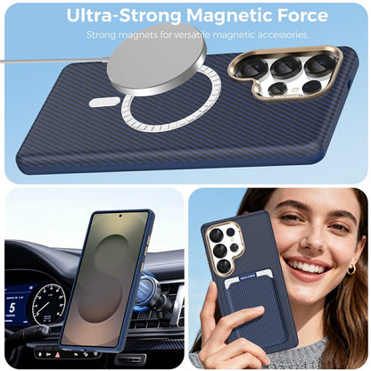 For Samsung Galaxy S25 Ultra Magnetic Case Carbon Fiber Texture Shockproof Leather TPU PC Protective Cover