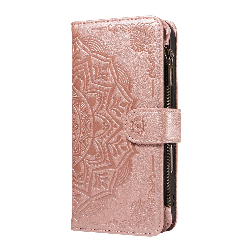 For iPhone 17 Pro Max 9 Card Slots RFID Blocking Wallet Case Mandala Embossed Leather Flip Cover with Wrist Strap