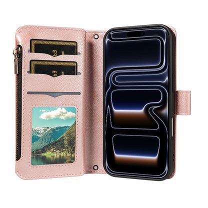 For iPhone 17 Pro Max 9 Card Slots RFID Blocking Wallet Case Mandala Embossed Leather Flip Cover with Wrist Strap