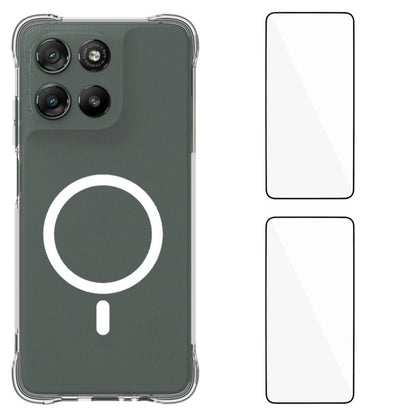 WANLONFENG for Motorola Moto G67 Power 5G  WL1 Series 2.0mm Magnetic Case Clear TPU Phone Back Cover with 2Pcs Screen Films