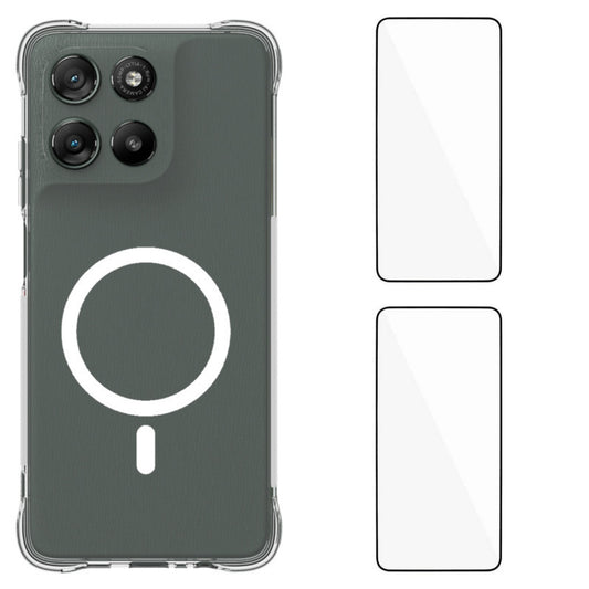 WANLONFENG for Motorola Moto G67 Power 5G  WL1 Series 2.0mm Magnetic Case Clear TPU Phone Back Cover with 2Pcs Screen Films