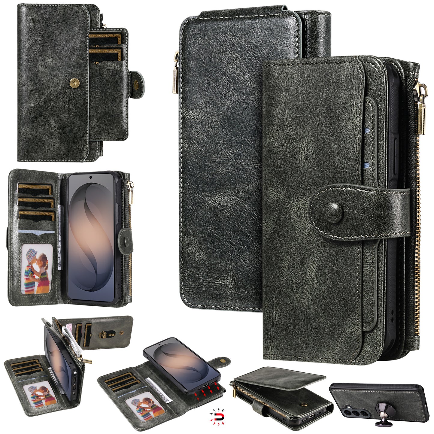 For Samsung Galaxy S26+ Phone Case PU Leather Zipper Wallet Detachable Cover