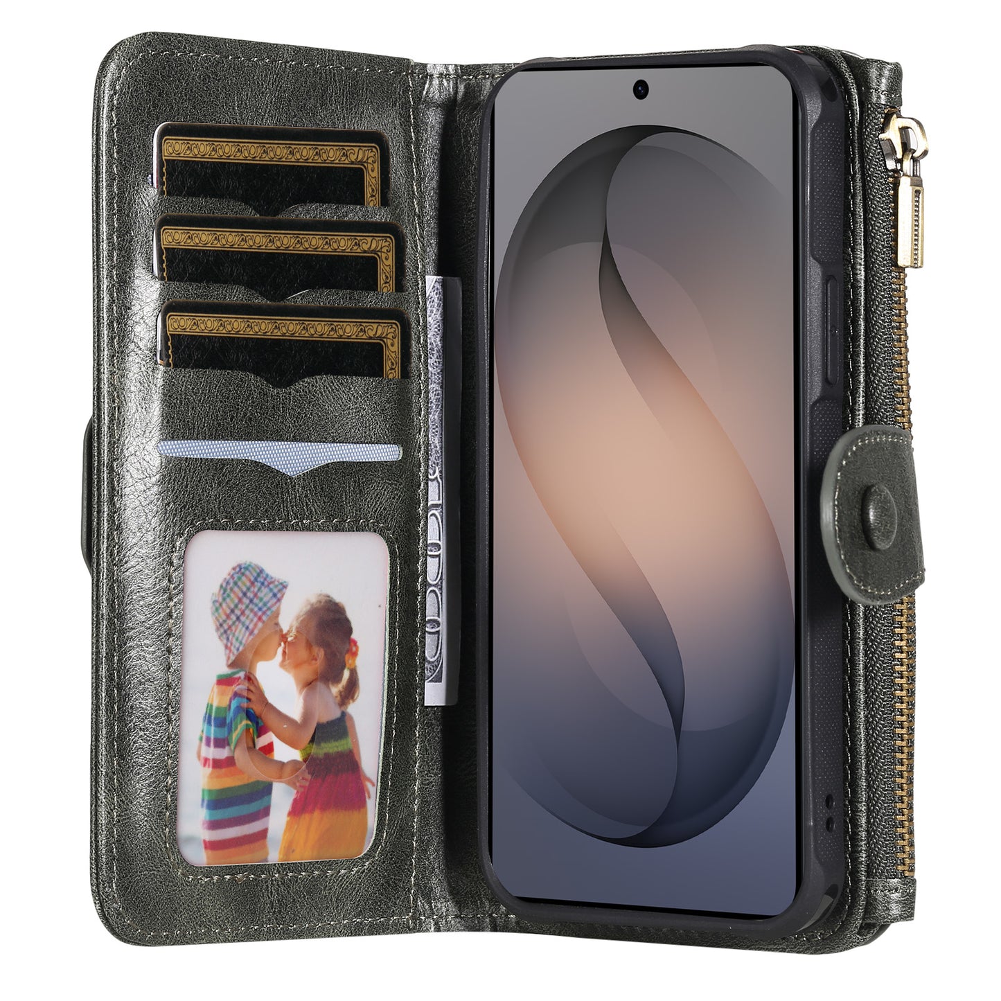 For Samsung Galaxy S26+ Phone Case PU Leather Zipper Wallet Detachable Cover