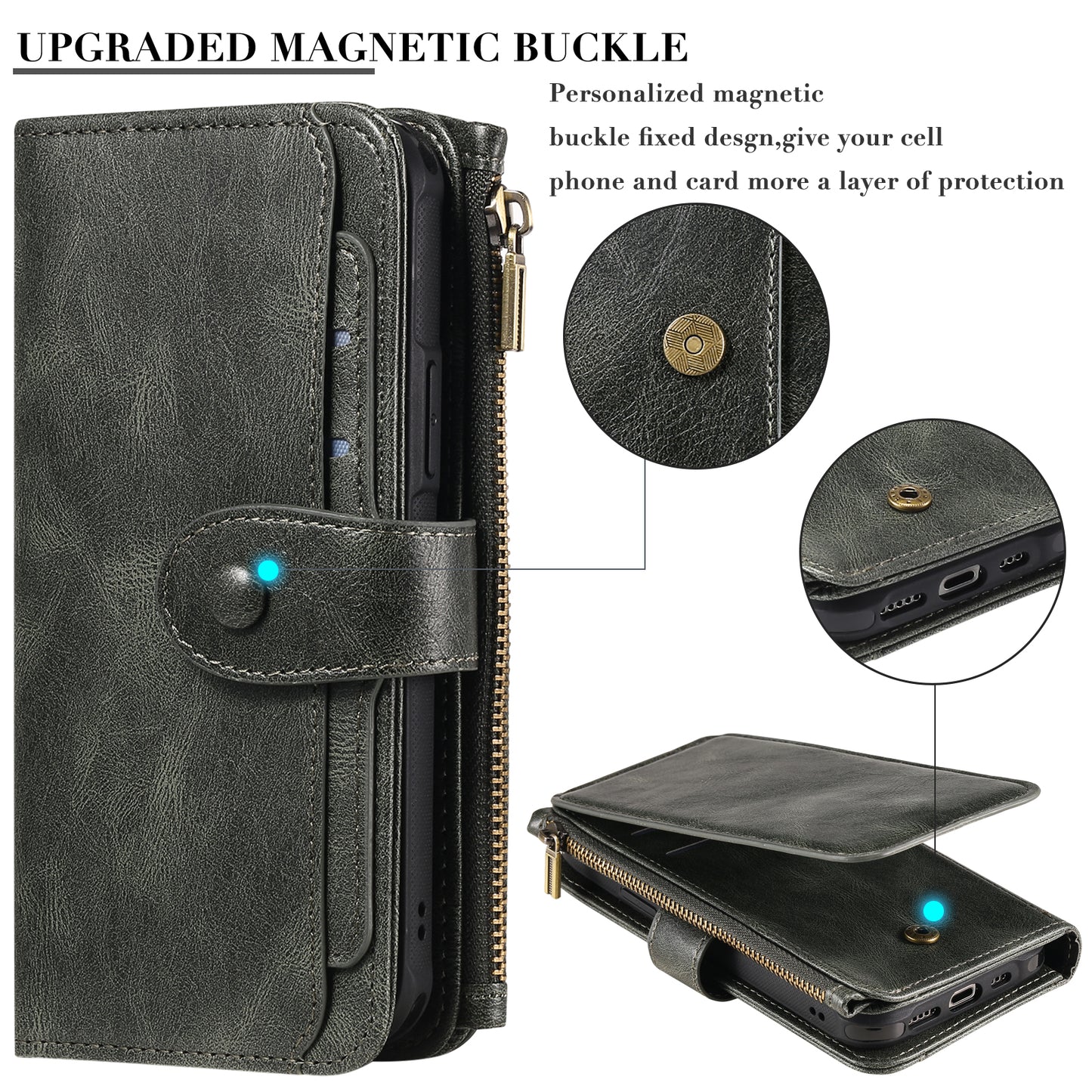 For Samsung Galaxy S26+ Phone Case PU Leather Zipper Wallet Detachable Cover