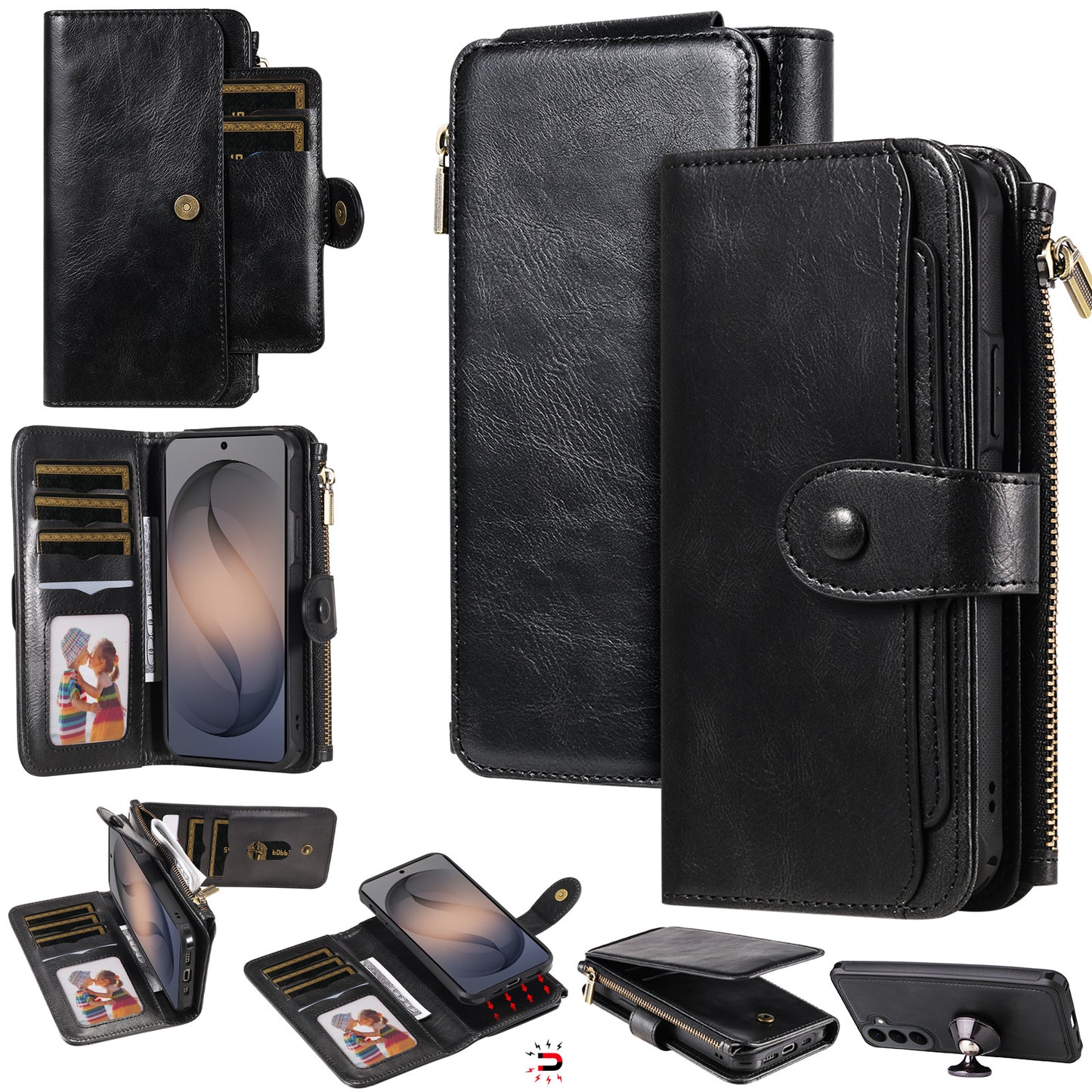 For Samsung Galaxy S26+ Phone Case PU Leather Zipper Wallet Detachable Cover