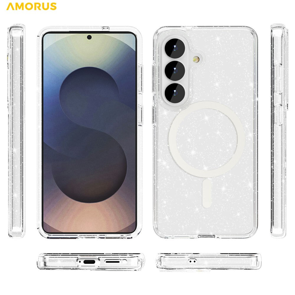 AMORUS For Samsung Galaxy S26+ Magnetic Case Glitter Powder PC + TPU Phone Cover