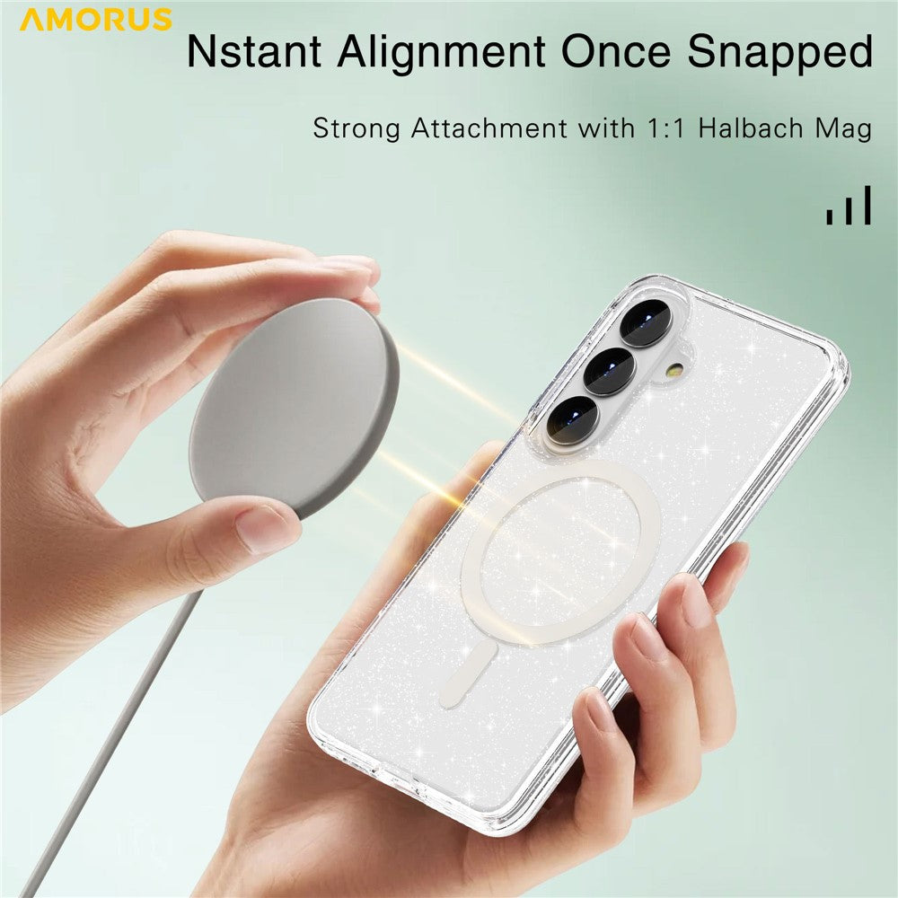 AMORUS For Samsung Galaxy S26+ Magnetic Case Glitter Powder PC + TPU Phone Cover