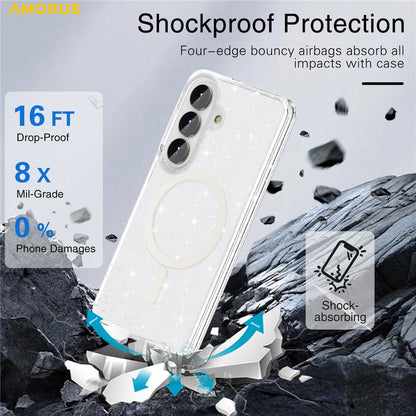 AMORUS For Samsung Galaxy S26+ Magnetic Case Glitter Powder PC + TPU Phone Cover
