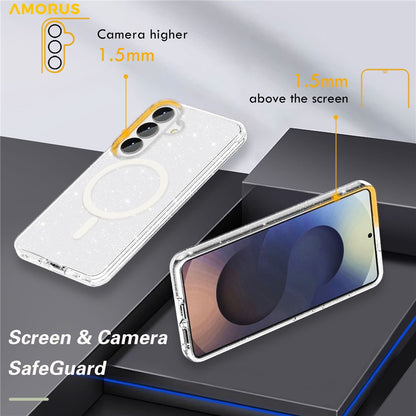 AMORUS For Samsung Galaxy S26+ Magnetic Case Glitter Powder PC + TPU Phone Cover