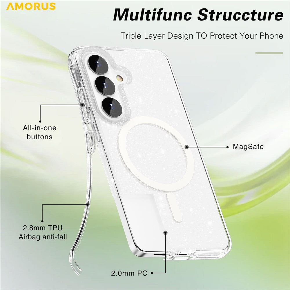 AMORUS For Samsung Galaxy S26+ Magnetic Case Glitter Powder PC + TPU Phone Cover
