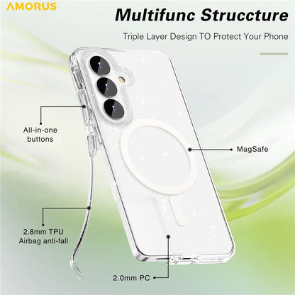 AMORUS For Samsung Galaxy S26+ Magnetic Case Glitter Powder PC + TPU Phone Cover